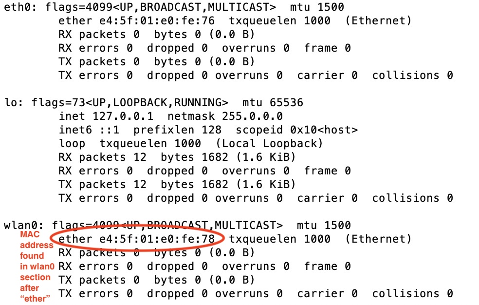 MAC address screenshot