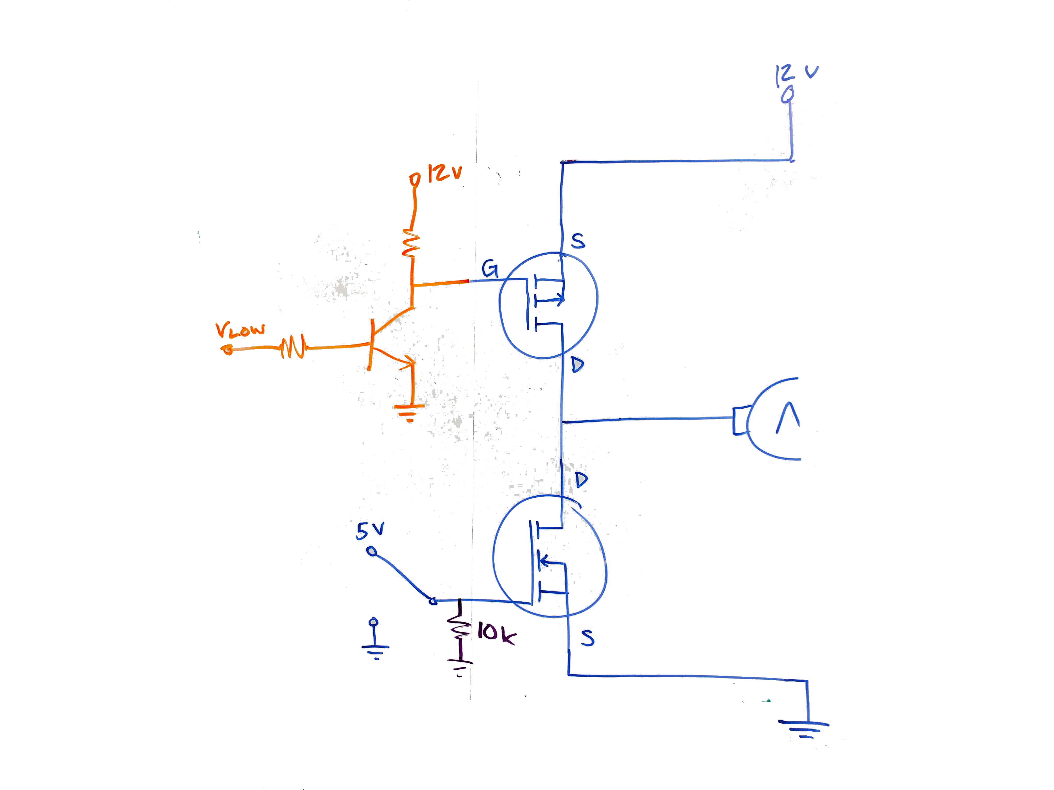 Left half of an H-bridge with MOSFETs and a BJT